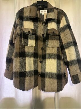 Tribal Plaid Teddy Shacket in Brown, Cream & Black